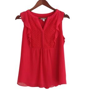 Charter Club Women's Tank Top V-Neck‎ Lace Panel Front Ruffles Dressy Size Small